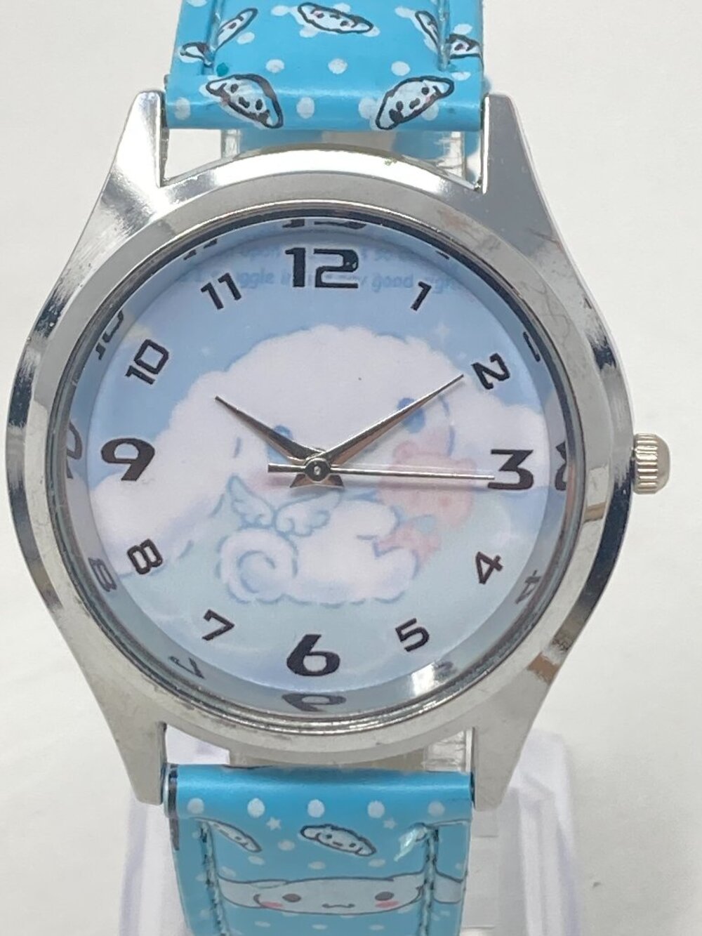 Cinnamoroll Womens Watch 36mm Silver Tone Sanrio Faux Leather New Battery 8.75"
